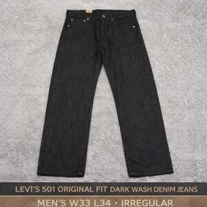 Levi's 501 Original Fit Dark Wash Denim Jeans Men's W33 L34 Irregular
